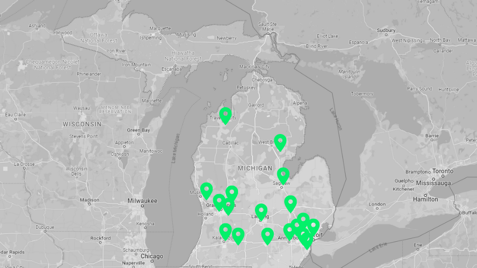 Map of Bad Credit Michigan Auto Dealerships